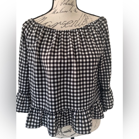 Sanctuary Gingham Off the Shoulder Blouse Size XS - Picture 4 of 7